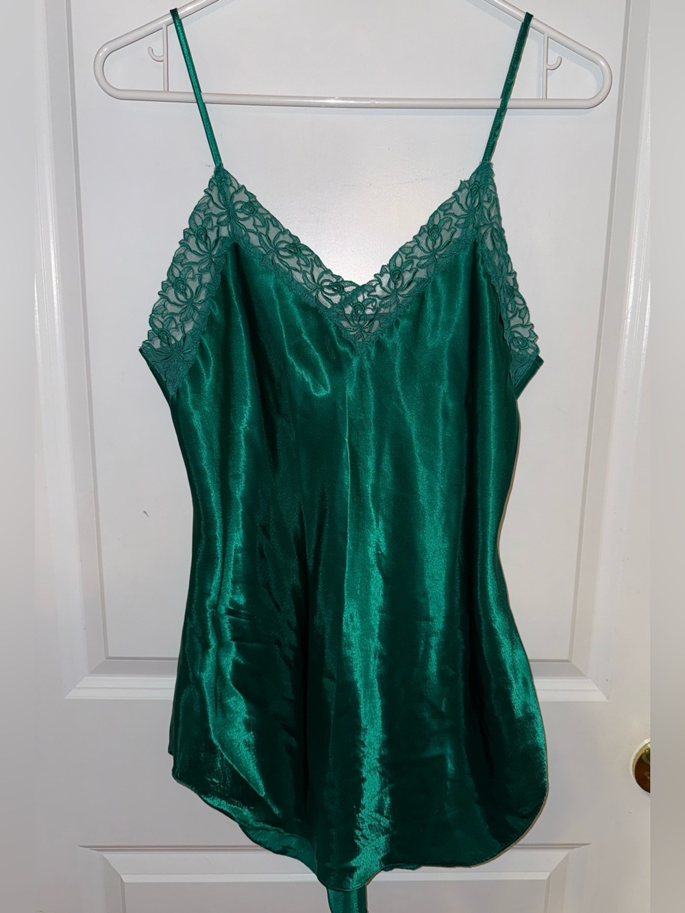 Victoria's Secret Emerald Green Satin Lace Cami Vintage Gold Label Size Medium